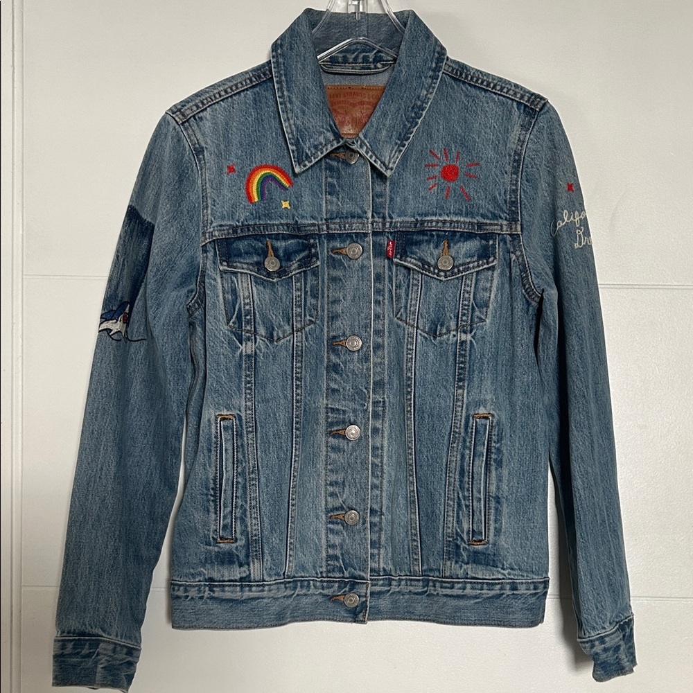 Levi's Blue Jean Jacket with Colorful Embroidery
